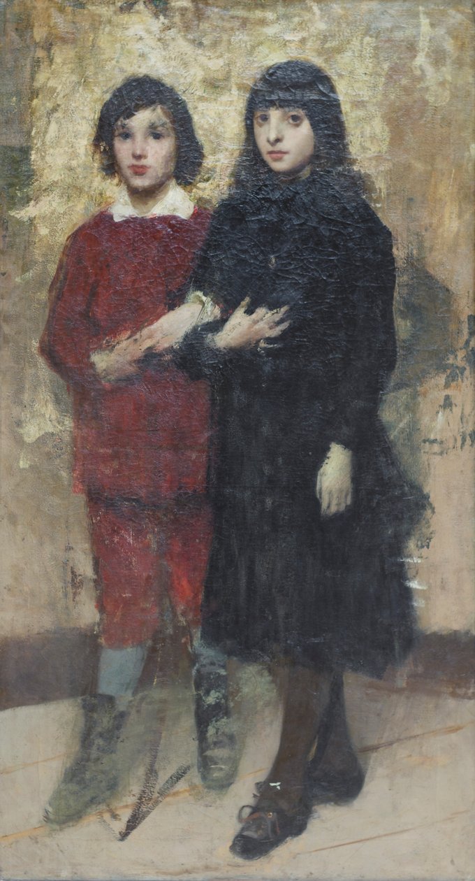 To fætre, Cesare Tallone (olie på lærred) af Cesare Tallone