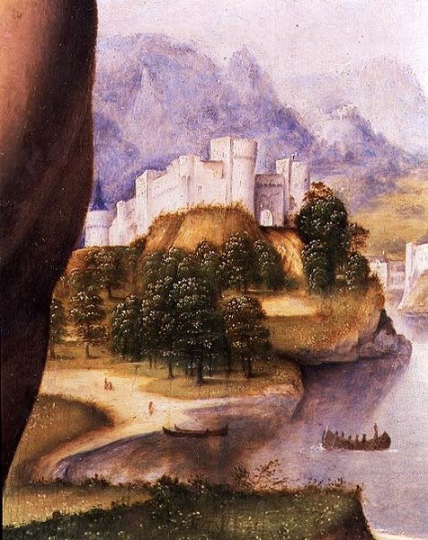 St. Hieronymus, detalje af landskabet (olie på panel) (detalje af 112517) af Cesare da Sesto