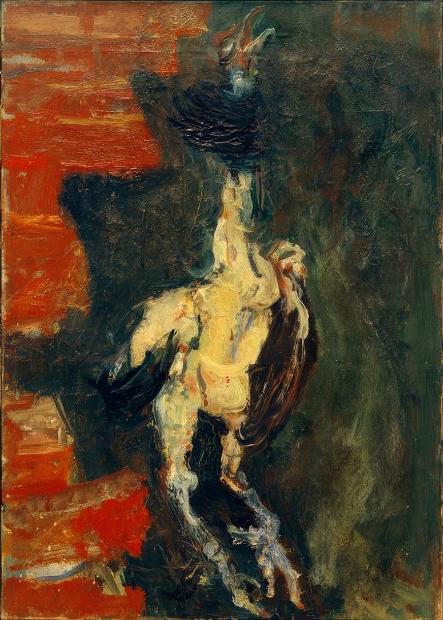 Kylling hængende foran en mur af Chaim Soutine