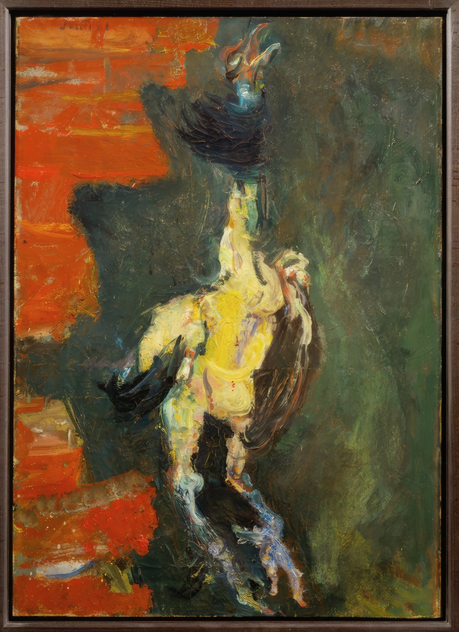 Kylling hængende foran en mur af Chaim Soutine