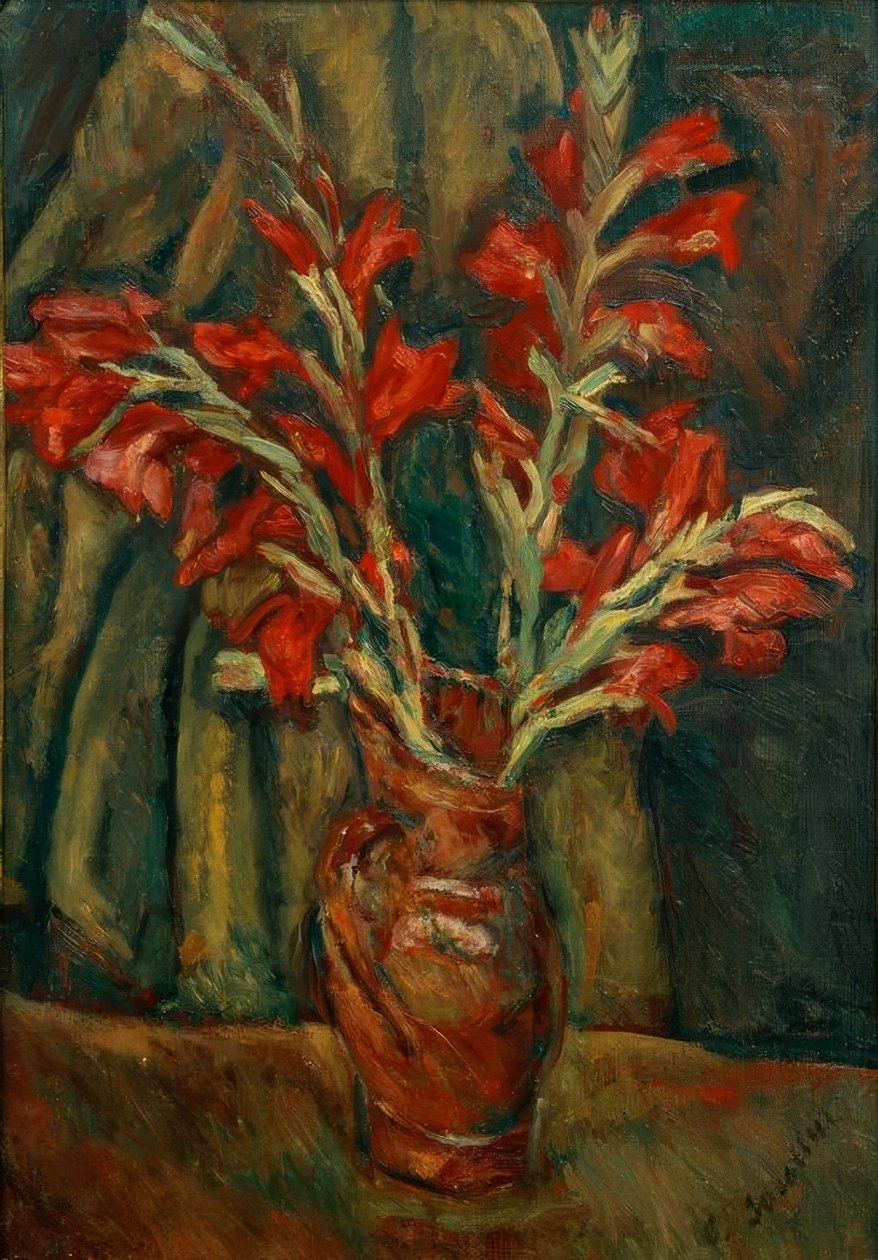 Ch. Soutine, røde gladioler i vase af Chaim Soutine