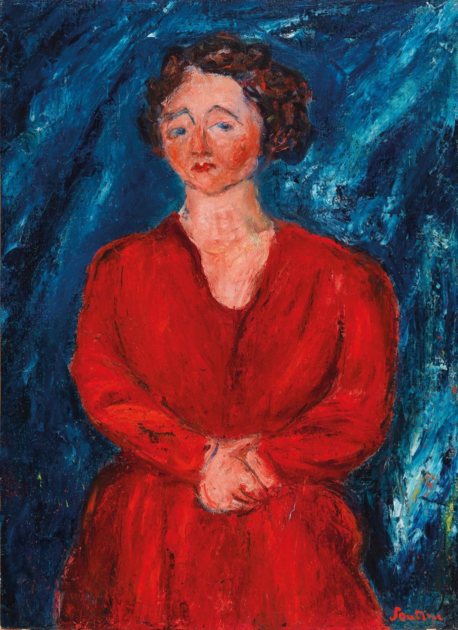 Kvinden i rødt på en blå baggrund, ca 1928. af Chaim Soutine