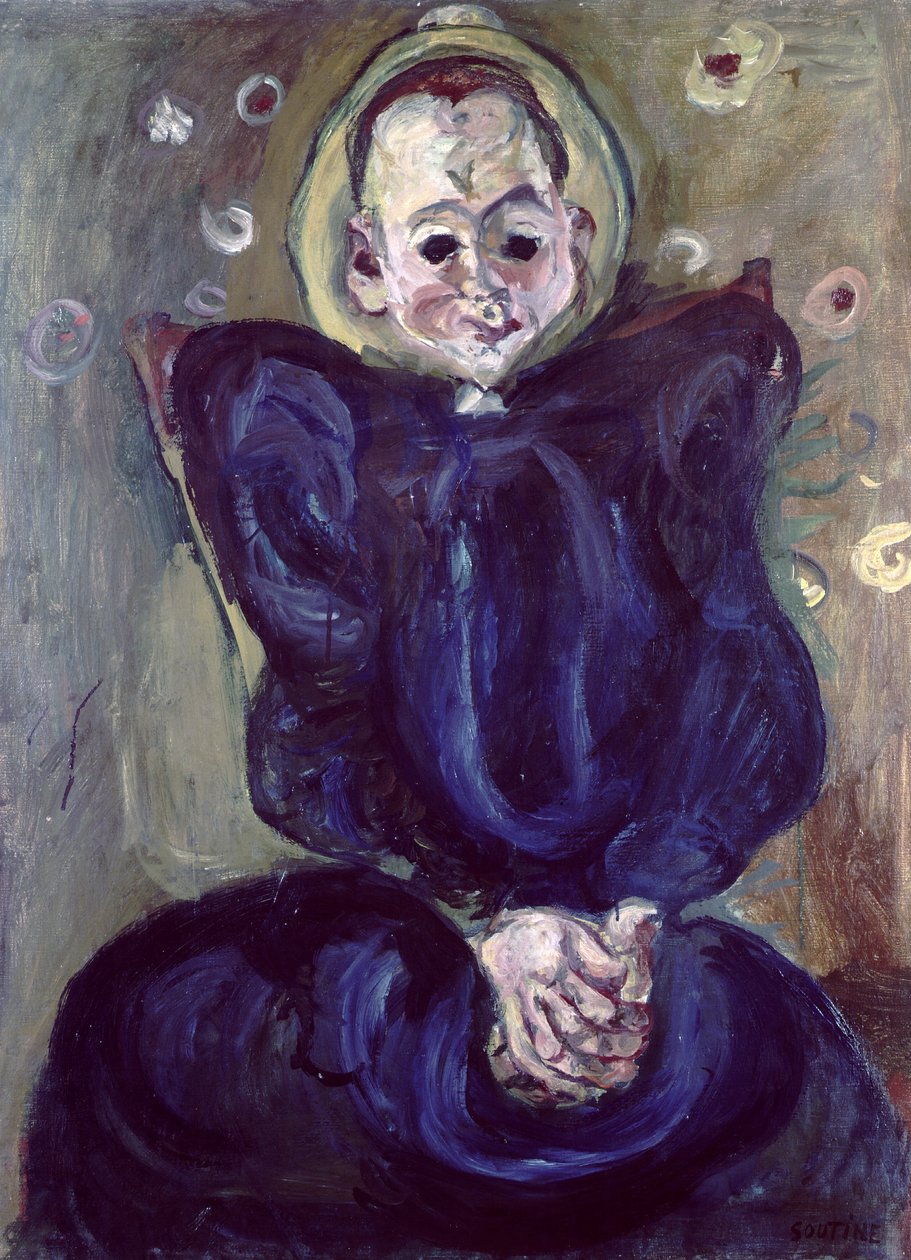 Kvinde i blå kjole (olie på lærred) af Chaim Soutine