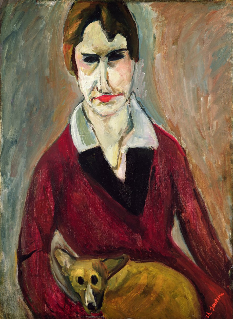 Kvinde med en hund, ca. 1917-18 (olie på lærred) af Chaim Soutine