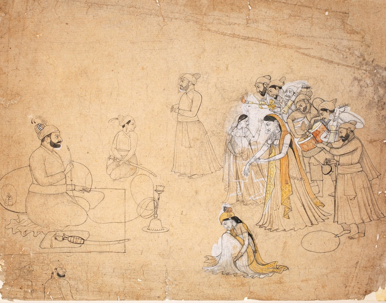 En raja underholdt af dansere og musikere, ca. 1780 (ugennemsigtigt wc på papir) af Chajju