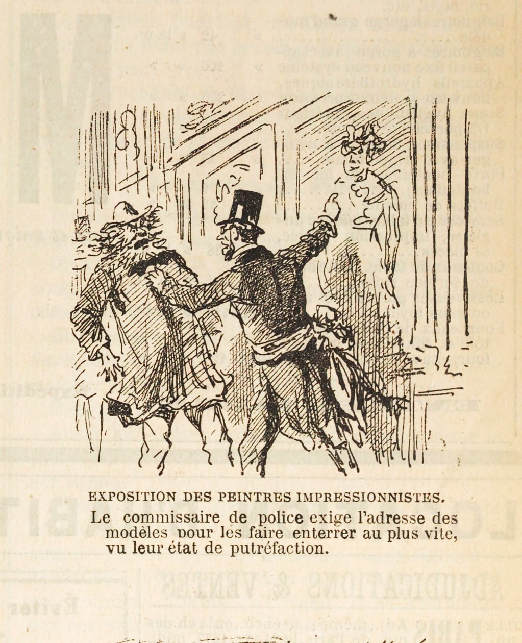 Politimesteren kræver modellernes adresse for at få dem begravet..., 1877. af Cham