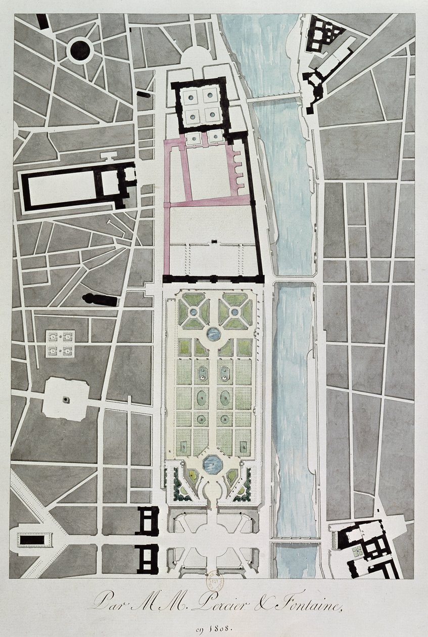 Design til at slutte Tuilerierne til Louvre, 1808 af Charles Percier