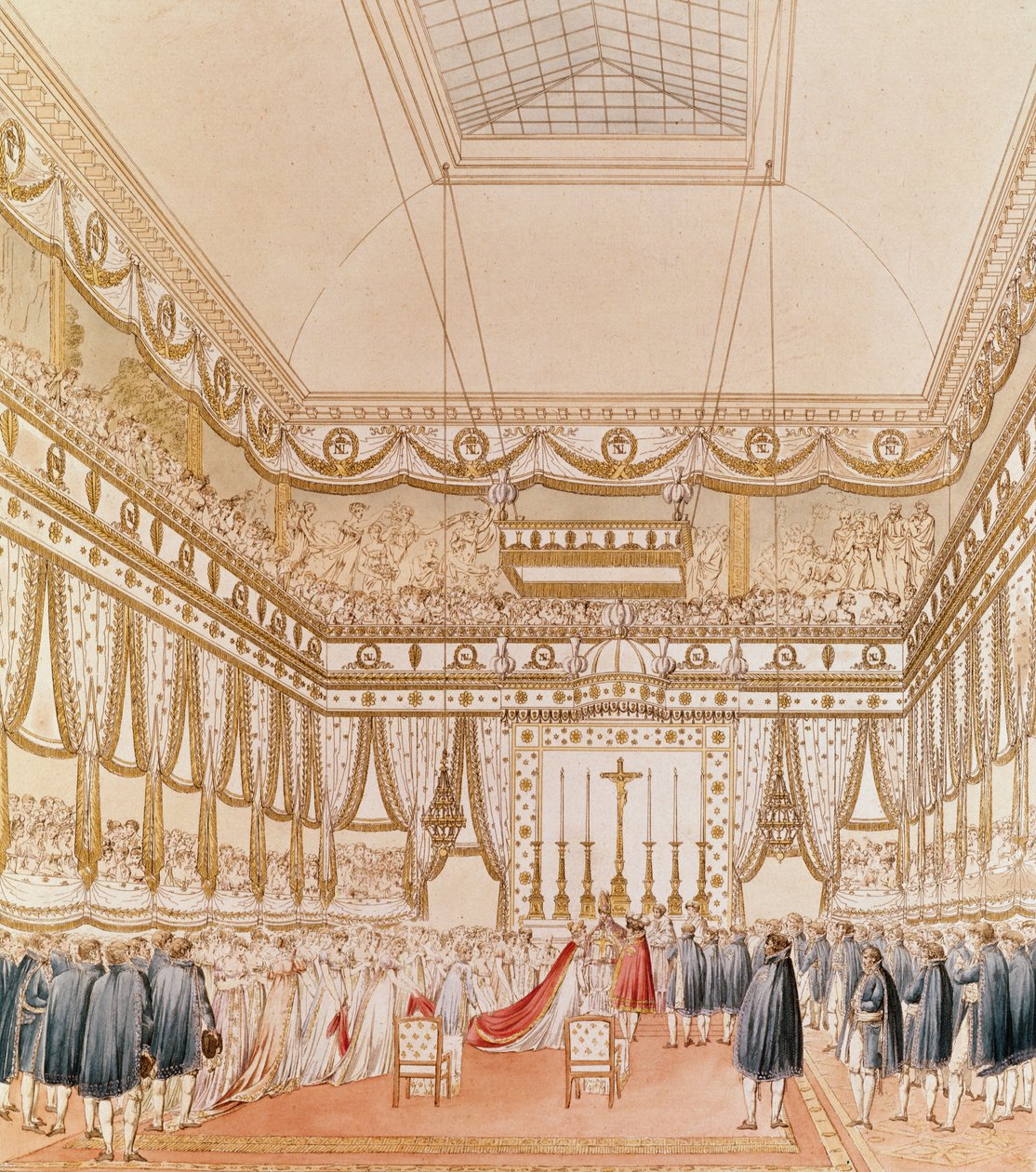 Napoleons og Marie-Louises bryllup i Louvre-kapellet (farvestik) af Charles Percier