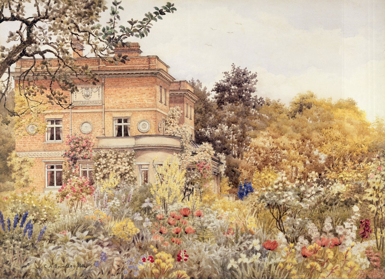 Kiftsgate Court, Gloucestershire, 1906 (wc på papir) af Charles A. Brindley