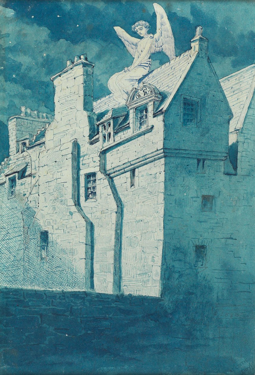 Angel on the Roof (pen og blå blæk med wc på papir) af Charles Altamont Doyle