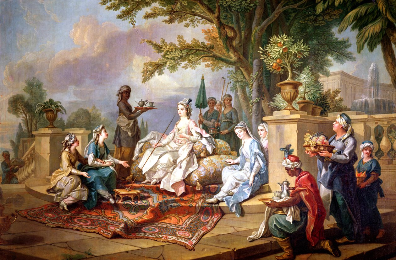 Sultanaen betjent af hendes eunukker af Charles Amedee Philippe van Loo