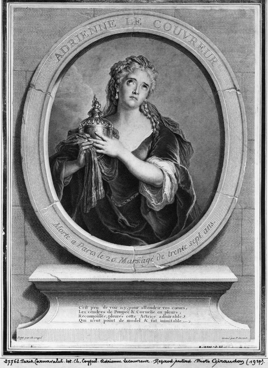 Adrienne Lecouvreur (1692-1730) graveret af Pierre Drevet af Charles Antoine Coypel