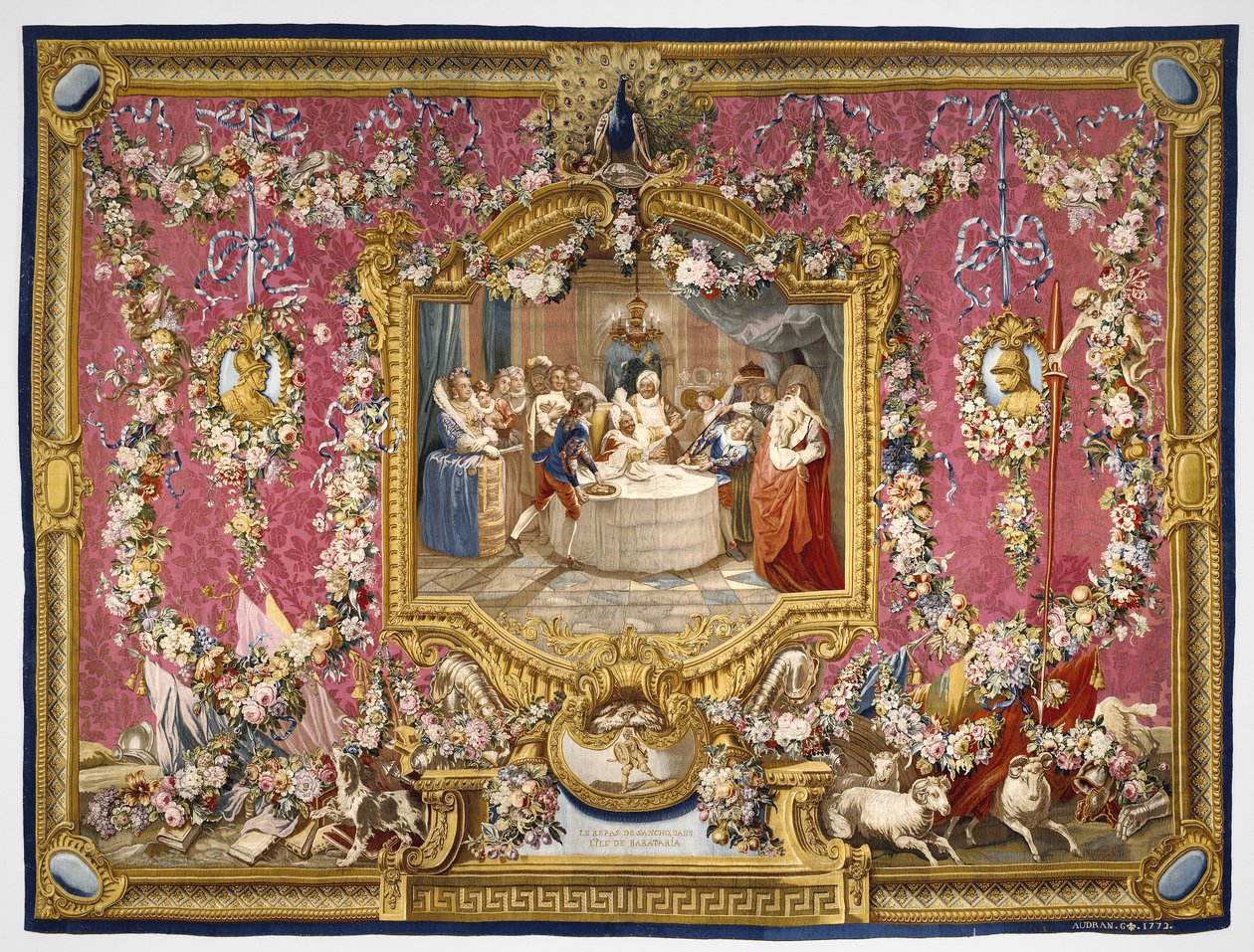 Sanchos måltid på øen Barataria, 1770-72 (silke og uld) af Charles Antoine Coypel