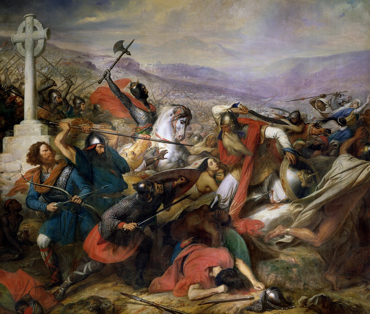 Slaget ved Poitiers, 25. oktober 732, vundet af Charles Martel (688-741) 1837 af Carl von Steuben