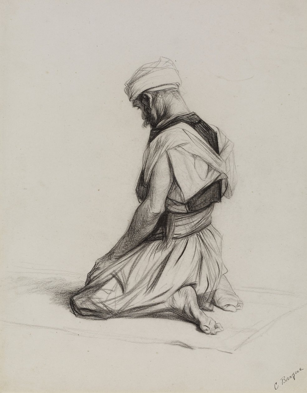 Muslim ved bønnen, 1883 (kul på papir) af Charles Bargue