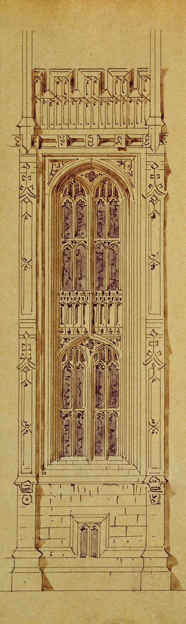 Tårndesign, fra en mappe med New Palace of Westminster-tegninger (pen og blækvask på papir) af Charles Barry