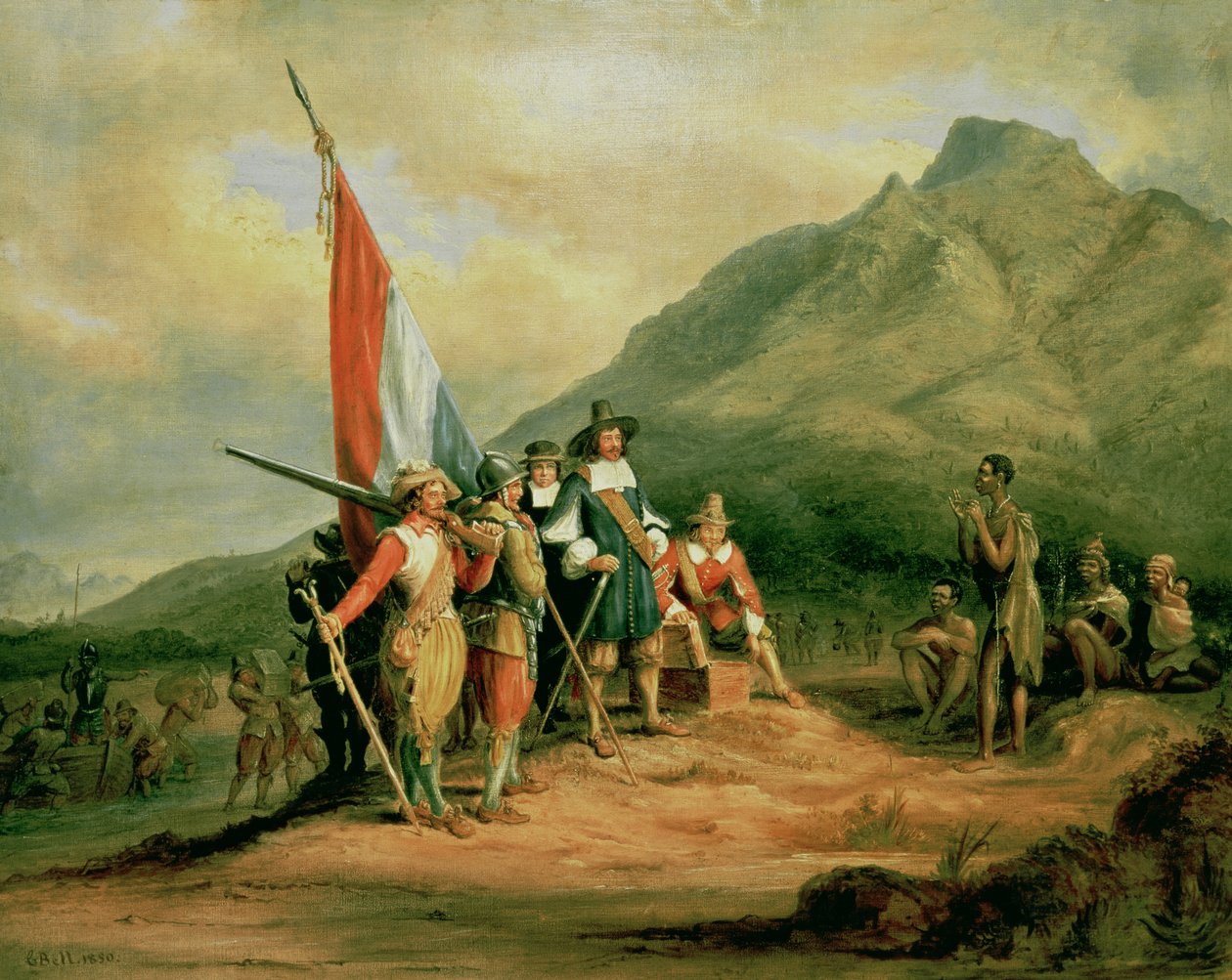 Jan van Riebeecks landgang (1619-77) 6. april 1652, 1850 af Charles Bell