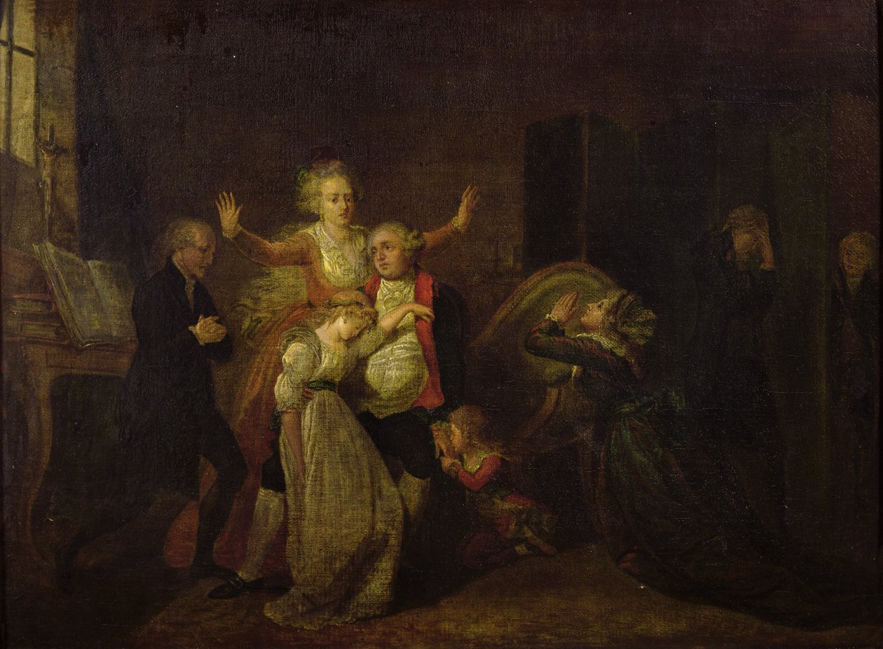 Ludvig XVI (1754-93) siger farvel til sin familie i templet, 20. januar 1793 af Charles Benazech