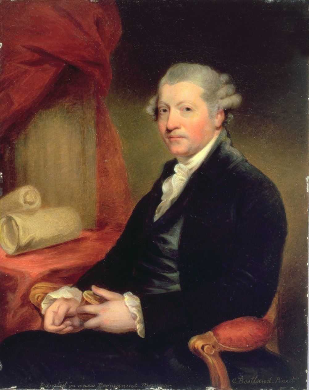 Portræt af Joshua Reynolds, 1700-tallet (olie på kobber) af Charles Bestland