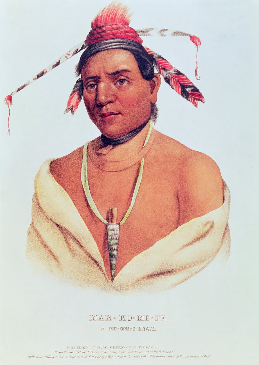 Portræt af Mar-Ko-og-Te, en modig Menomene 1838 af Charles Bird King