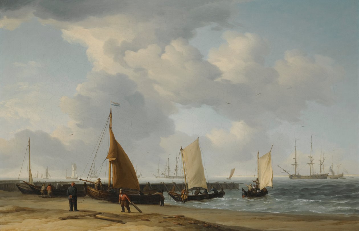 En strandscene med en krigsmand i det fjerne af Charles Brooking