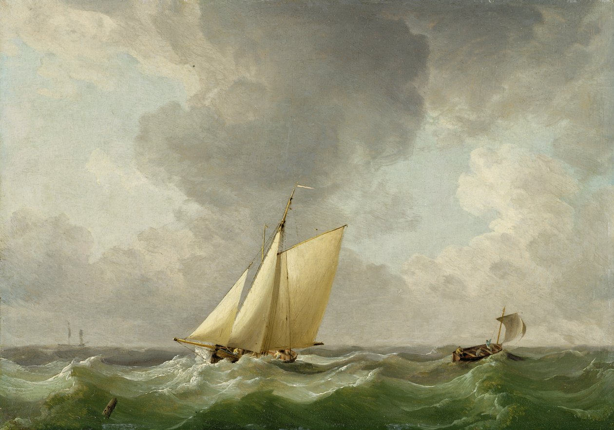 En kutter i en stærk brise (olie på kobber) af Charles Brooking
