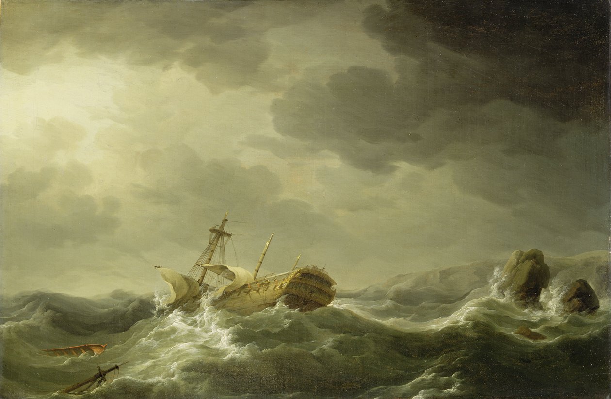 Skib forlist på en klippekyst, ca. 1747-50 af Charles Brooking