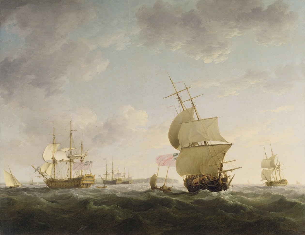 Skibsfart i Den Engelske Kanal, ca. 1755 af Charles Brooking