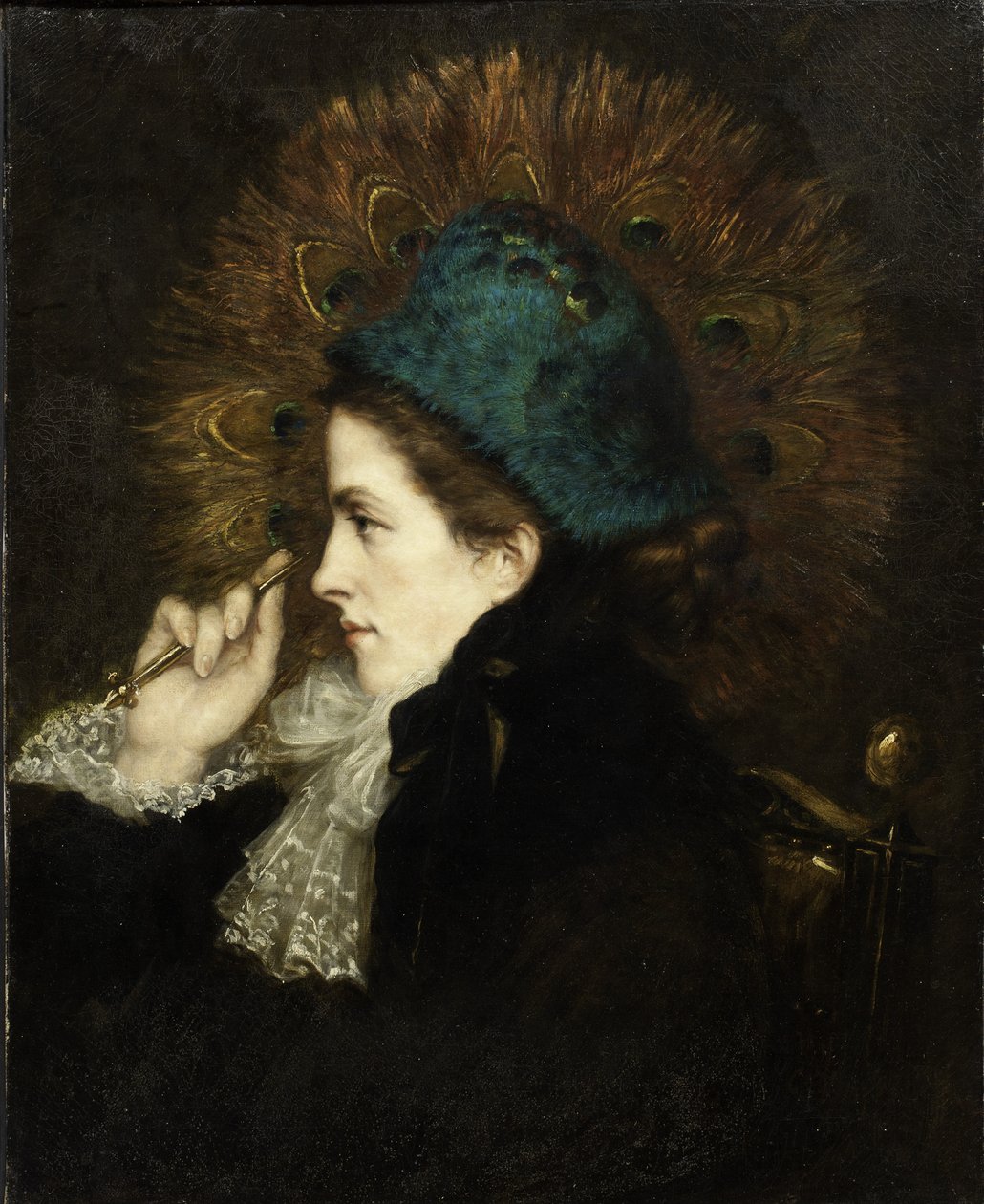 Dame med påfuglevifte, 1882 af Charles C. Burleigh