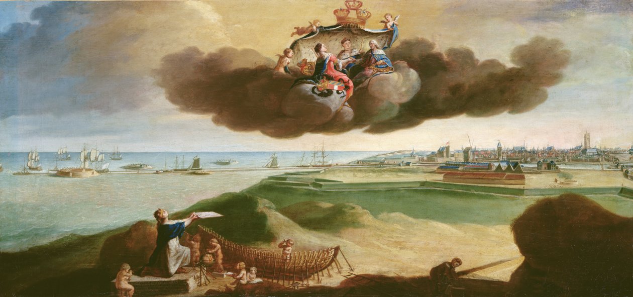 Byen Dunkirk præsenterer planen for dens renovering til Louis XV (1710-74) 1758 af Charles Carlier
