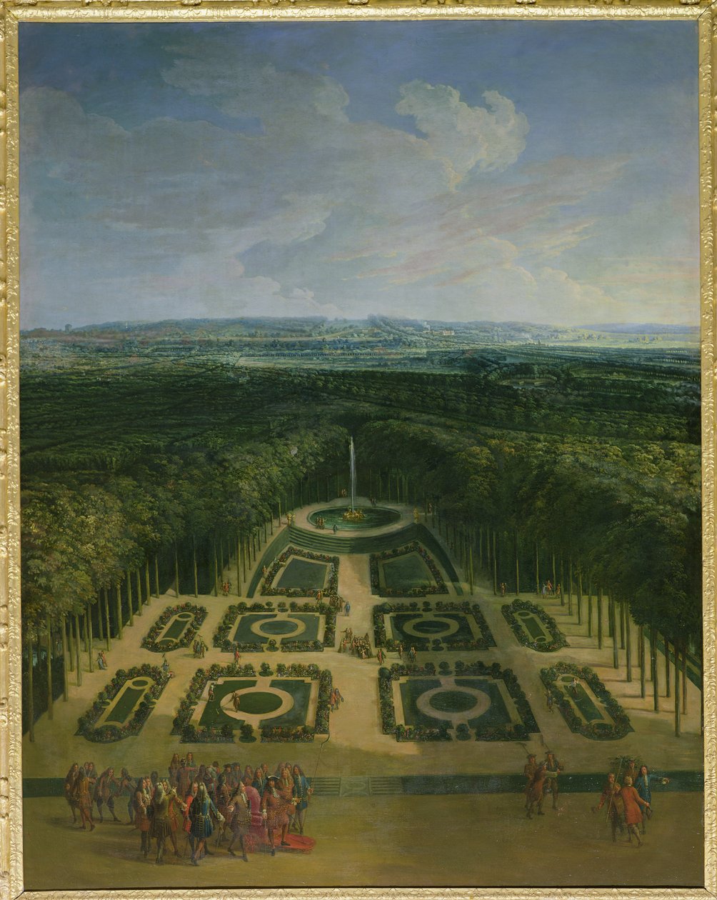 Promenade af Ludvig XIV (1638-1715) i Gardens of the Grand Trianon, 1713 af Charles Chastelain