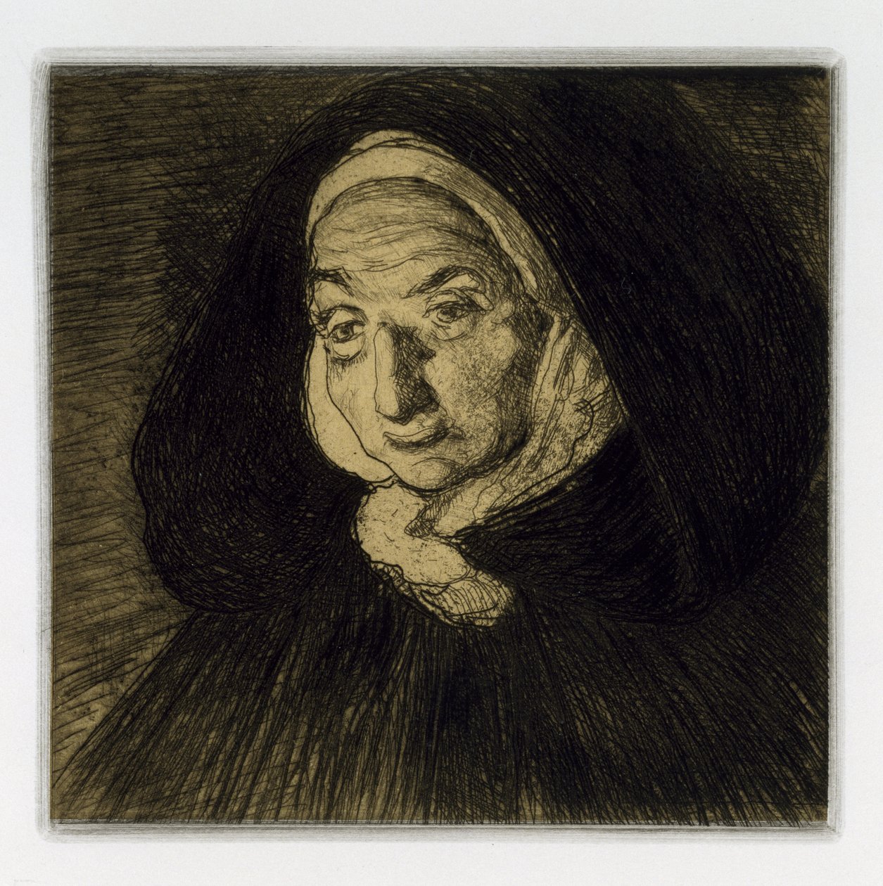 Bretonsk kvinde, Saint-Jeans lys, 1911 (ætsning og akvatinte på vævet papir) af Charles Cottet
