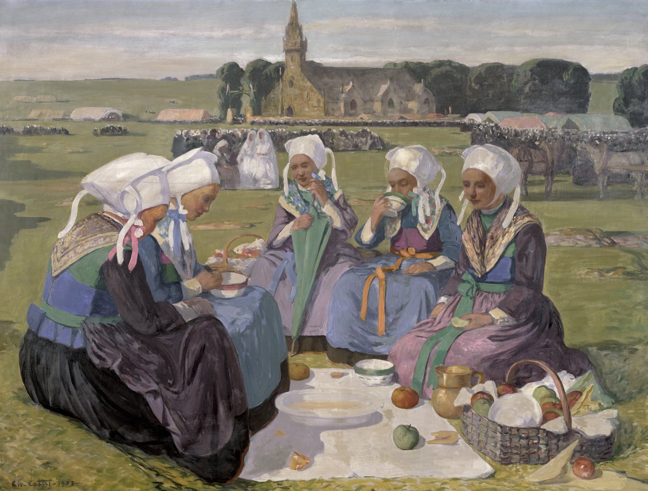 Kvinder fra Plougastel ved benådningen af Notre-Dame de la Palud, 1903 af Charles Cottet