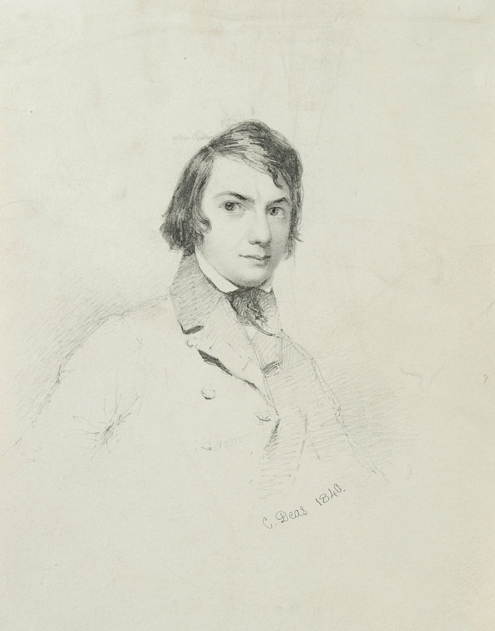 Selvportræt, 1840 (grafit på gulfarvet papir) af Charles Deas