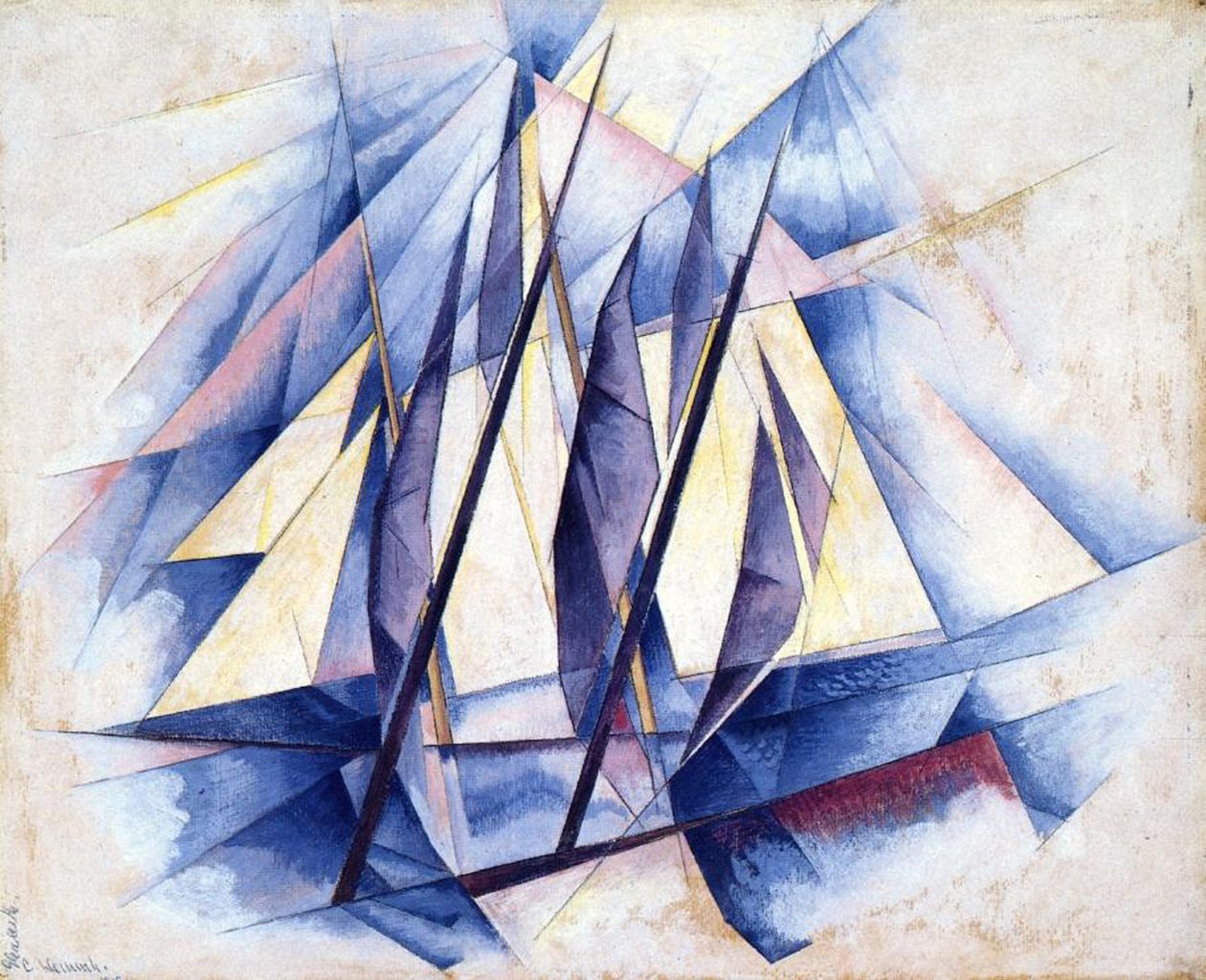 Sejlbåde, 1919 (tempera på panel) af Charles Demuth