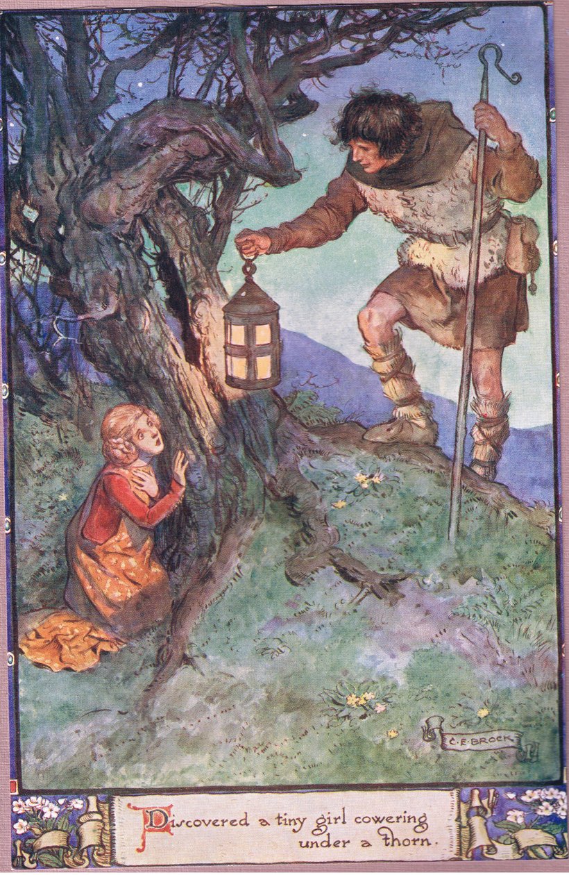 Opdagede en lille pige, der krøb under en tornebusk. af Charles Edmund Brock