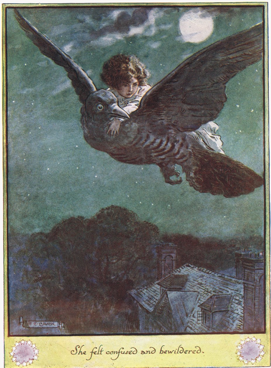 Fuglens flugt, illustration fra "The Cuckoo Clock" af Mrs Molesworth, udgivet af Macmillan i 1930 af Charles Edmund Brock