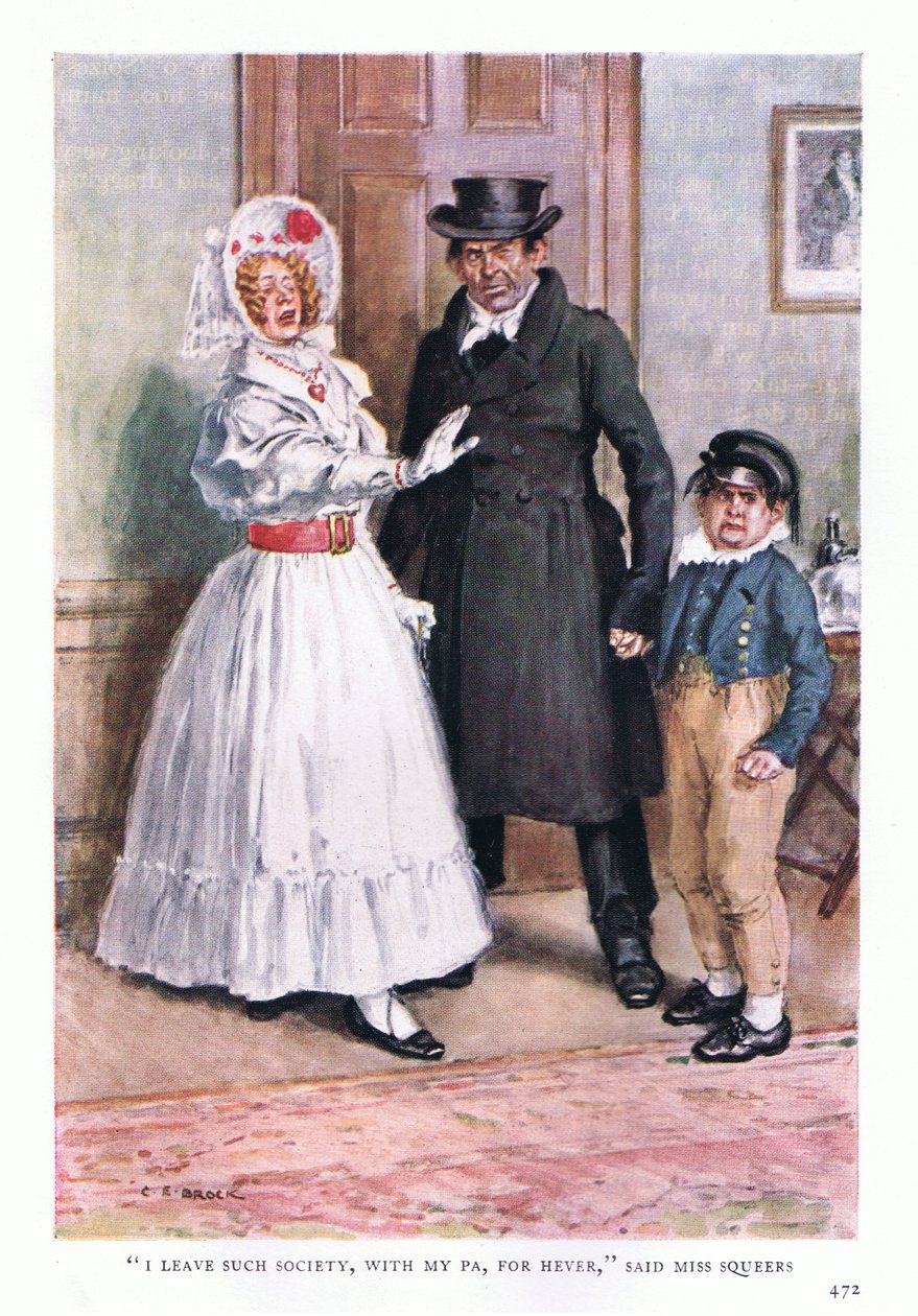 Jeg forlader sådan et samfund med min far, for han sagde Miss Squeers af Charles Edmund Brock