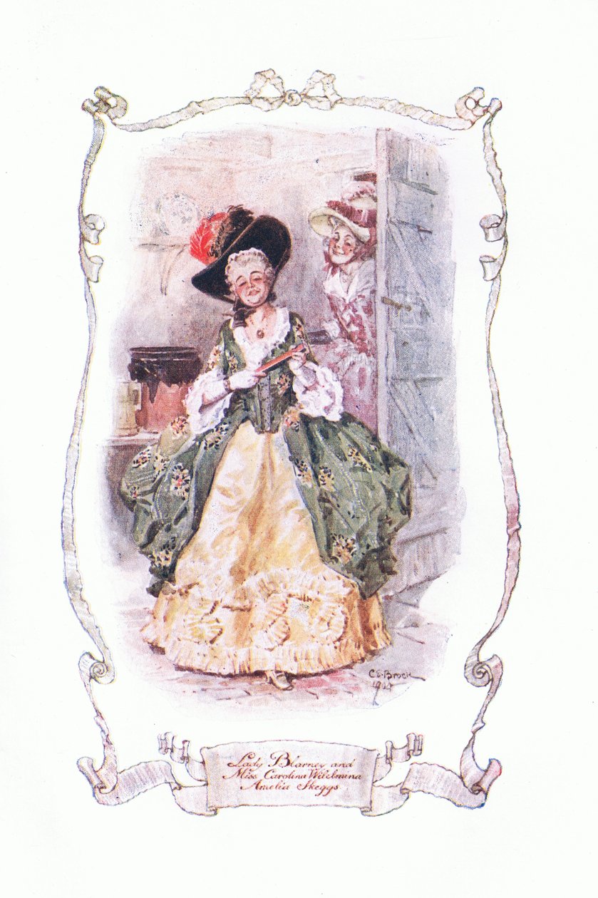 Lady Blarney og Miss Carolina Wilhelmina og Amelia Skeggs, fra The Vicar of Wakefield udgivet af J M Dent & Son Ltd, 1920
