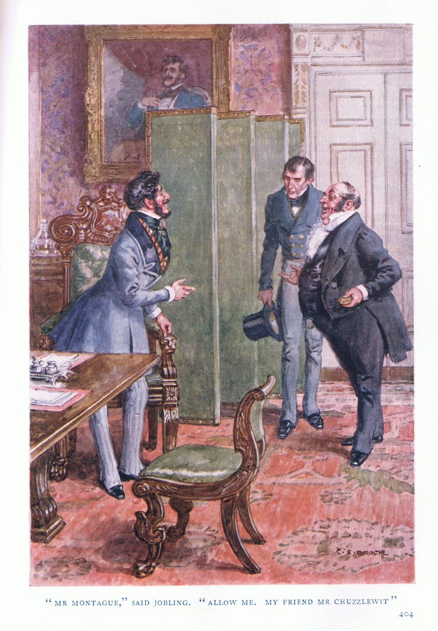 Hr. Montague, sagde jobling. Tillad mig, min ven hr. Chuzzlewit. af Charles Edmund Brock