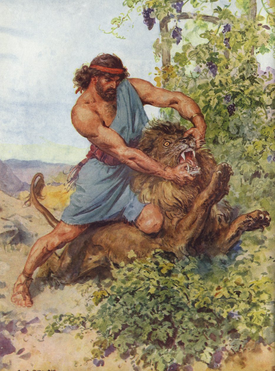 Samson greb løven og rev den i stykker af Charles Edmund Brock