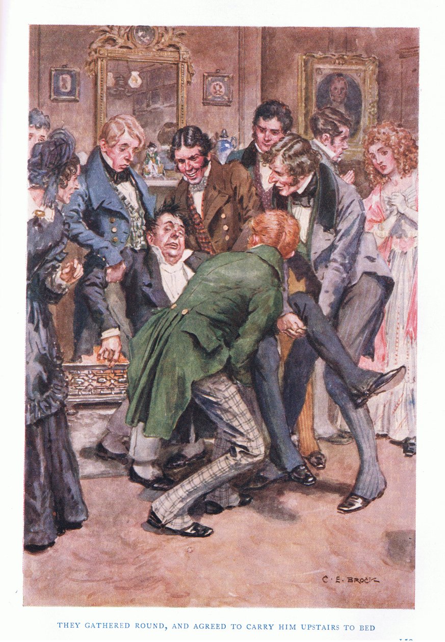 De samledes rundt og blev enige om at bære ham ovenpå i seng af Charles Edmund Brock