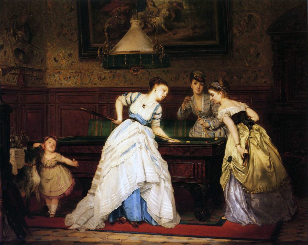 Kvinder spiller billard, 1869 af Charles Edouard Boutibonne