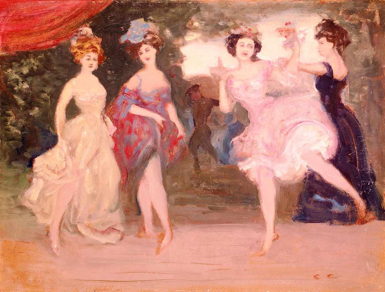 Fire dansende piger på scenen af Charles Edward Conder