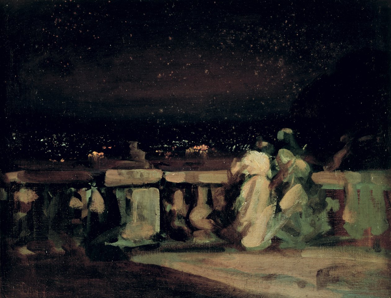 Ser fyrværkeriet, St. Cloud (på terrassen) ca. 1893 af Charles Edward Conder