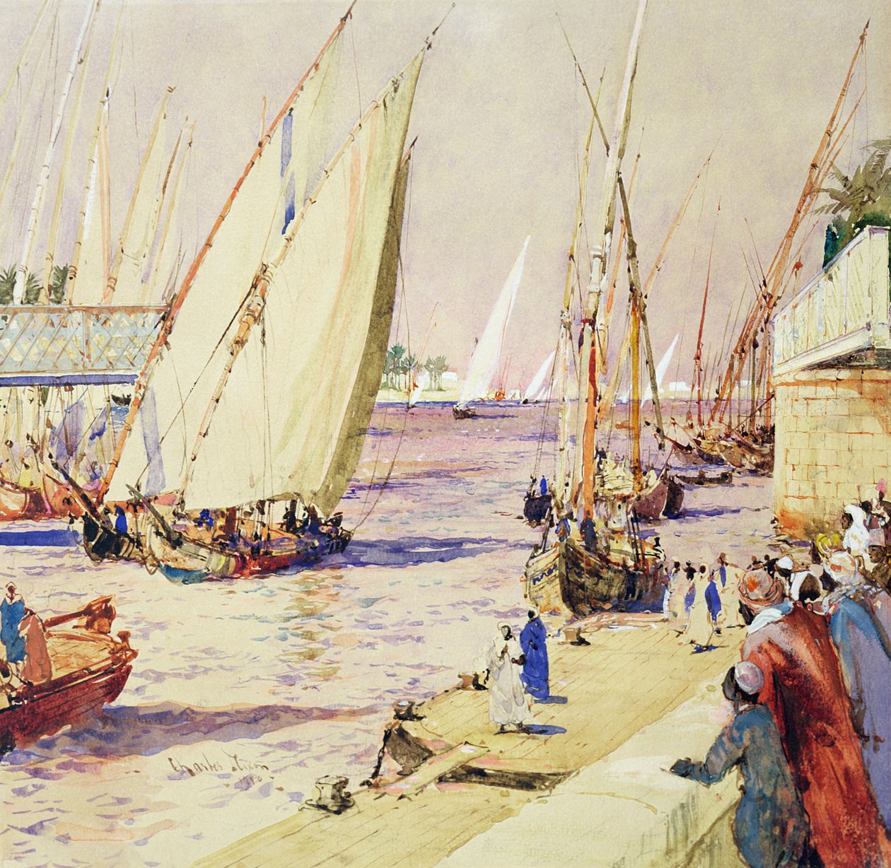 Feluccas på handelsruten, 1910 (pen og blæk og wc på papir) af Charles Edward Dixon