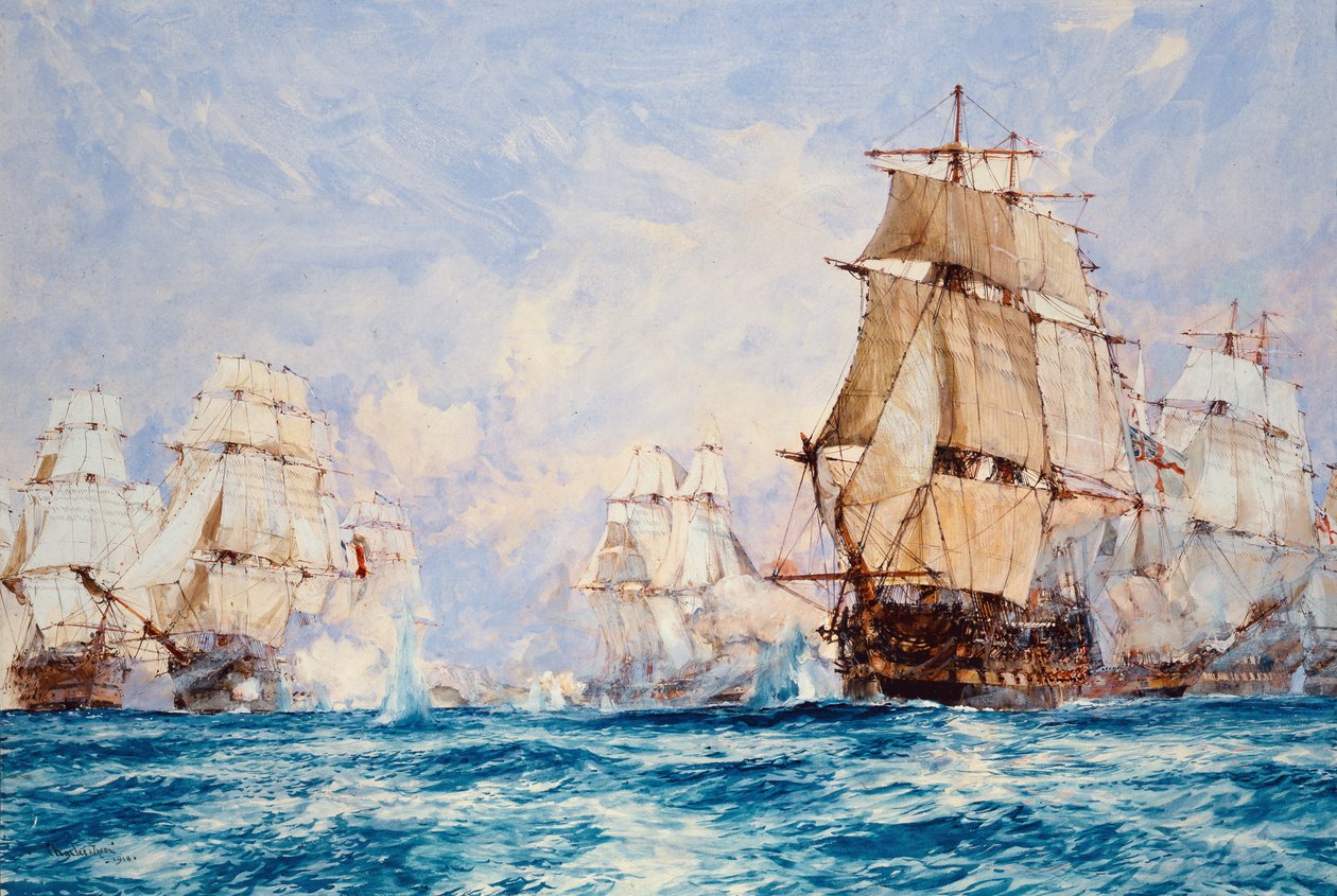 Blokaden af Toulon, aktion ved Bandol i 1810, 1918 af Charles Edward Dixon
