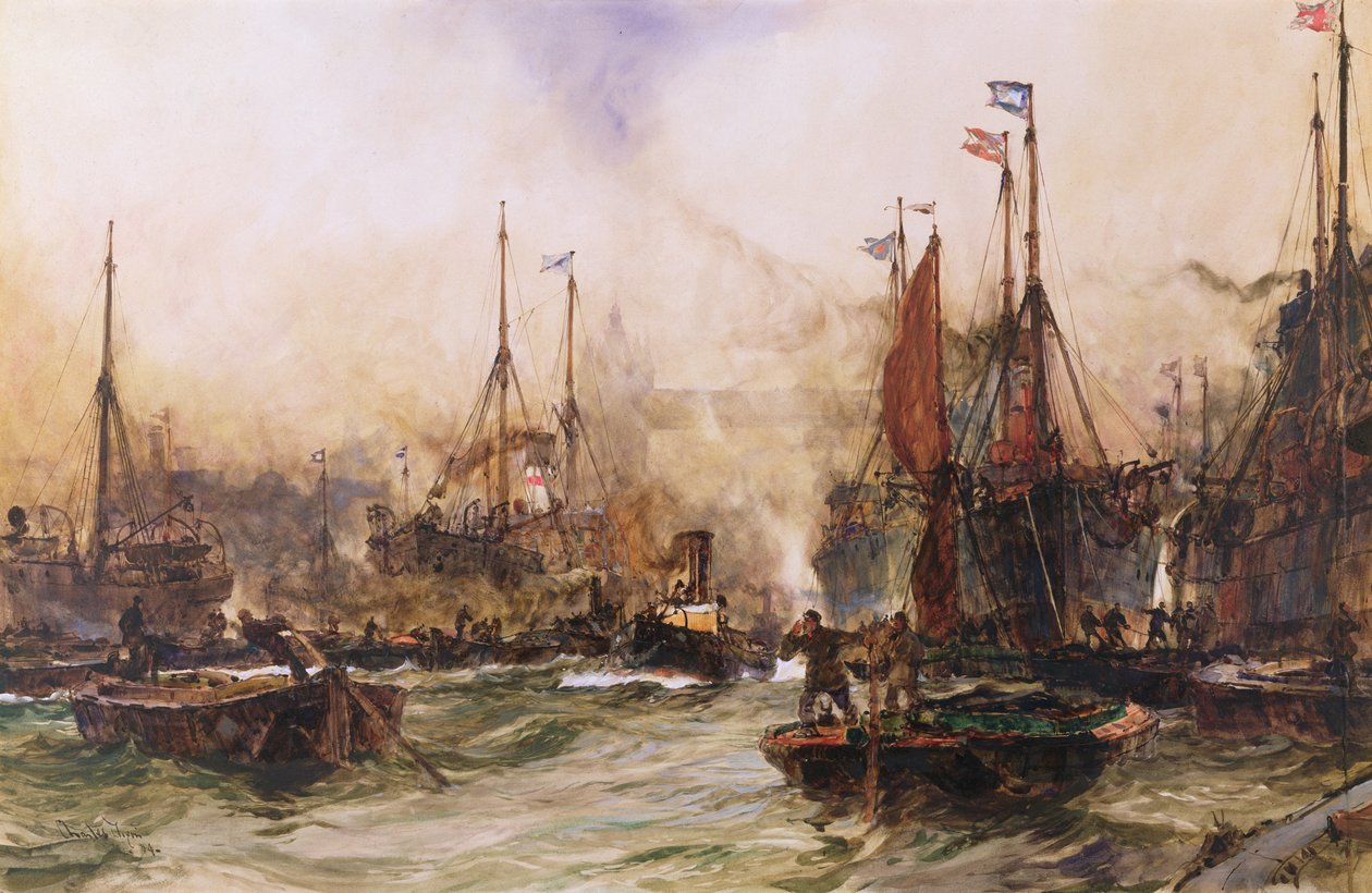 Themsen ved Tower Bridge af Charles Edward Dixon