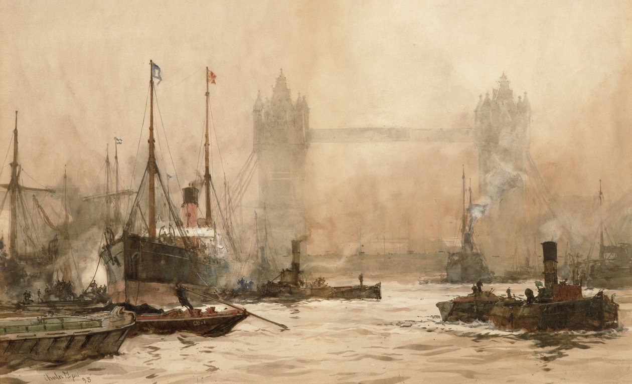 Tower Bridge fra Cherry Garden Pier, ca. 1900 af Charles Edward Dixon