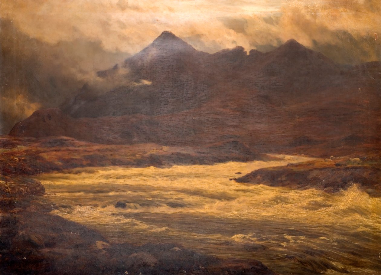 Bjerg og oversvømmelse, Snir-Na Gillan, Skye, 1876 af Charles Edward Johnson